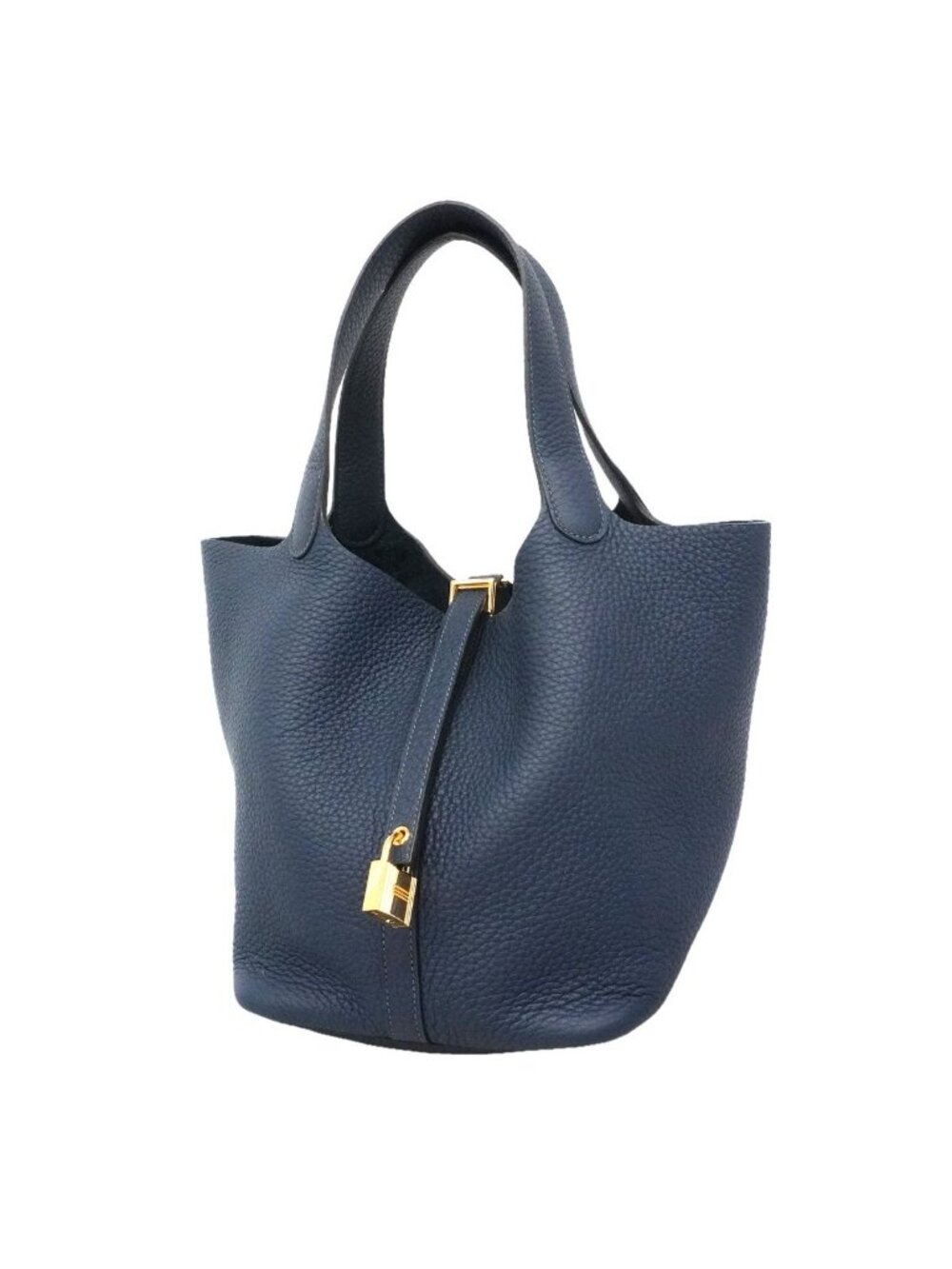 Hermes Handbag Picotin Lock MM Taurillon Clemence Blue Tie Gold